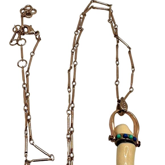 Porcelain Coral Branch Pendant Necklace Long Gold Chain - Picture 4 of 11